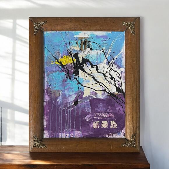 None Other - Original Framed Mixed Media Abstract Art Painting 14x17 "Executrix"